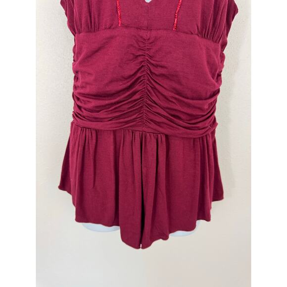 Lure Vintage Burgundy Ruched Peplum Top | Made in USA | Size Large - Picture 2 of 7